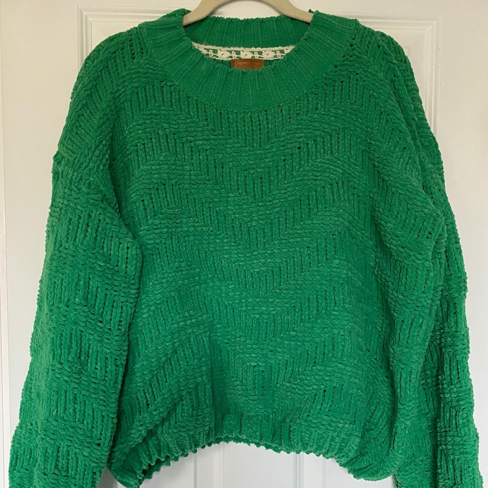 NWOT POL Large Green Chevron Chenille Knit Sweater